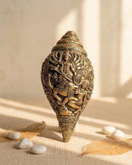 Brass Antique Shankh with Durga Carving