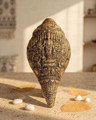 Brass Antique Shankh with Vishnu Dashavtar Carving (Conch)