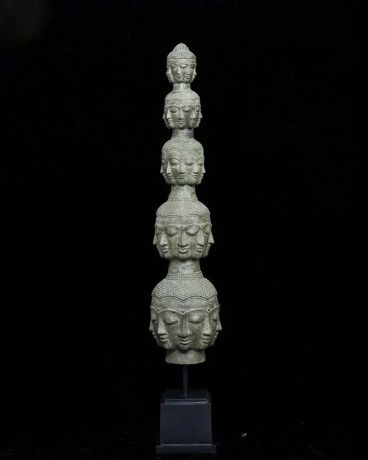 Tower of Tranquility: 40 Buddha Heads -Antique Bronze Sculpture (97 cm)