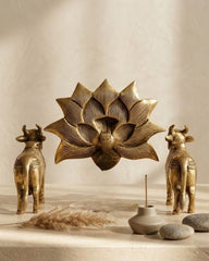 Brass Kamdhenu Antique Cows & Lotus - Set of 3 