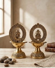 Superfine Brass Laxmi & Ganesh Deepam Pair| Pooja Oil Lamp