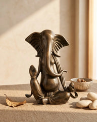 Brass Ganesha Idol in Stone Finish | Antique Patina Lord Ganesh Sculpture