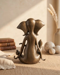 Brass Ganesha Idol in Stone Finish | Antique Patina Lord Ganesh Sculpture