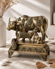 BRASS COW WITH CALF AND BAL GOPAL