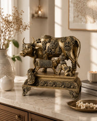 BRASS COW WITH CALF AND BAL GOPAL