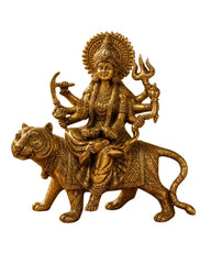 BRASS DURGA IDOL SITTING ON LION