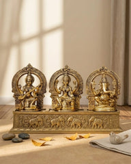 BRASS GANESH LAKSHMI SARASWATI ON HIGH BASE LARGE