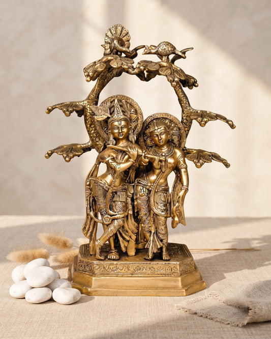 BRASS RADHA KRISHNA UNDER SACRED TREE IDOL