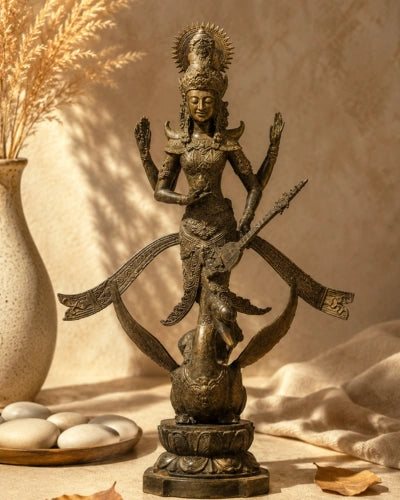 Balinese Broze Saraswati On Swan