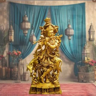 Brass Cow Krishna Idol