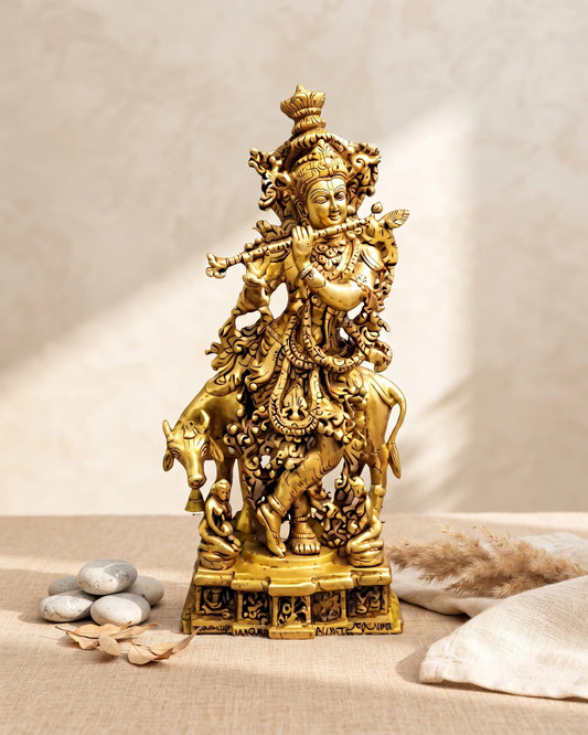Brass Cow Krishna Idol