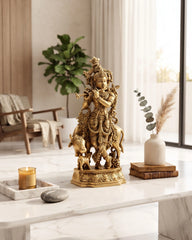 Brass Cow Krishna Idol