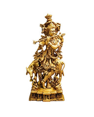 Brass Cow Krishna Idol