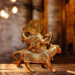 BRASS DURGA IDOL SITTING ON LION