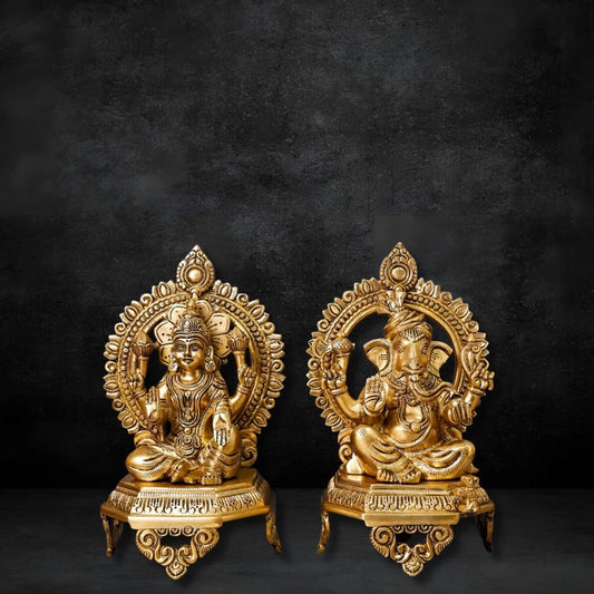 Brass Ganesh Lakshmi Idol on Chowki Large