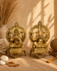 Brass Ganesh Lakshmi Idol on Chowki Large