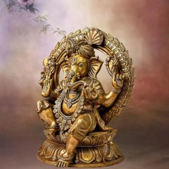 Brass Ganesha Sitting on Lotus with Pag