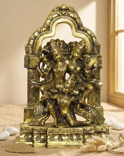 Brass Garuda Carrying Vishnu and Laxmi