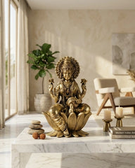 Brass Goddess Dhan Lakshmi on Lotus Idol
