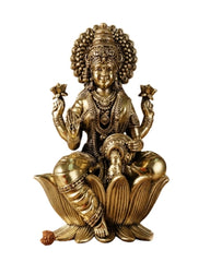 Brass Goddess Dhan Lakshmi on Lotus Idol