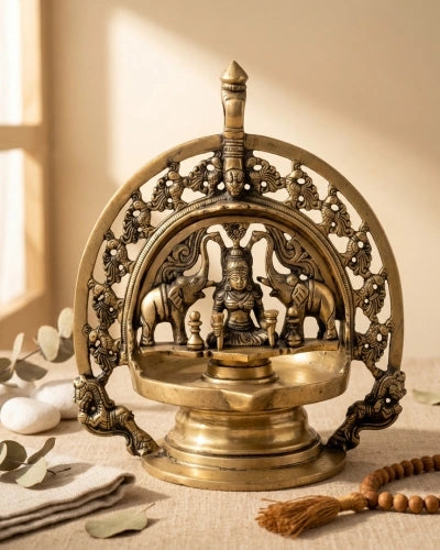 Brass Handcrafted Hanging Gaj-Laxmi Oil Lamp