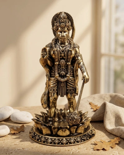 Brass Hanuman Standing On lotus Base