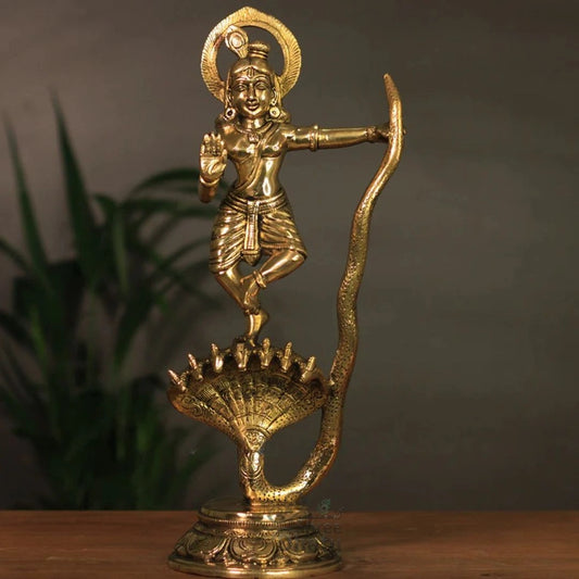 Brass Krishna Idol on Serpent
