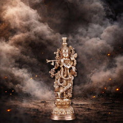 Brass Krishna Statue with Sharp Features – Elegant Divine Sculpture