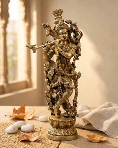 Brass Krishna with a flute