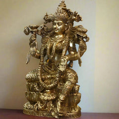 Brass Laxmi Seated On Lotus -Exceptional Fine Carving