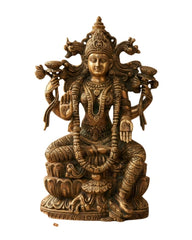 Brass Laxmi Seated On Lotus -Exceptional Fine Carving
