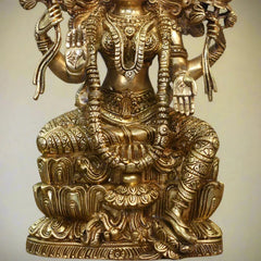 Brass Laxmi Seated On Lotus -Exceptional Fine Carving