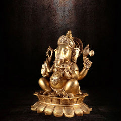Brass Lord Ganesha Statue on Lotus Base