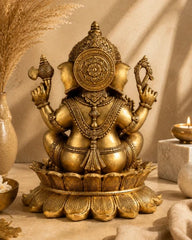 Brass Lord Ganesha Statue on Lotus Base