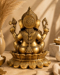 Brass Lord Ganesha Statue on Lotus Base