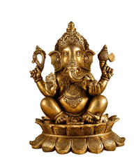 Brass Lord Ganesha Statue on Lotus Base