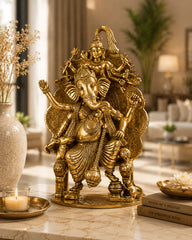 Brass Lord Ganesha Statue on Singhasan Throne with Shiva