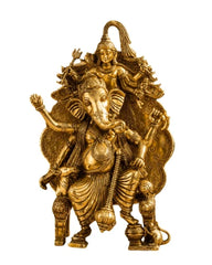 Brass Lord Ganesha Statue on Singhasan Throne with Shiva