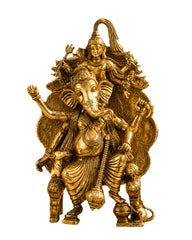 Brass Lord Ganesha Statue on Singhasan Throne with Shiva