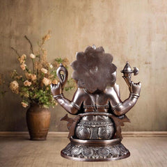 Brass Superfine Ganesha on Lotus with Annam Lamps & Hanging Bells
