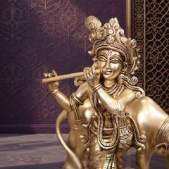 Brass Lord Krishna with Cow