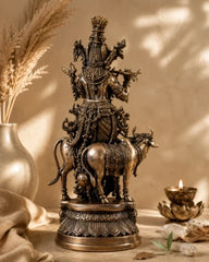 Brass Lord Krishna with Cow Idol