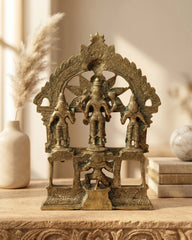 Lord Vishnu with Lakshmi and Bhudevi on Garuda Pedestal In Brass