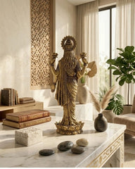 Brass Maa Laxmi JI Standing Murti With Lotus Flower