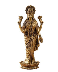 Brass Maa Laxmi JI Standing Murti With Lotus Flower