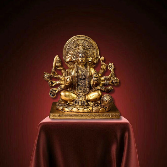 Brass Panchmukhi Hanuman Idol in Sitting Posture