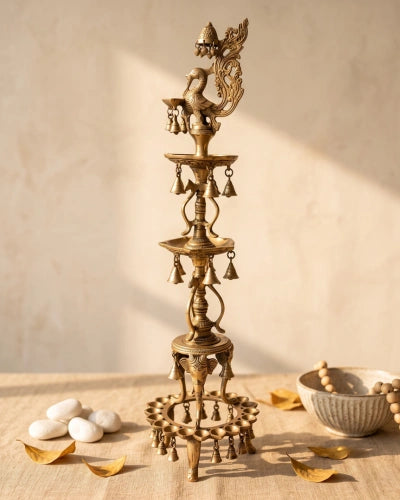 Buy Brass Peacock Lamp Set