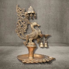 Brass Peacock Oil Lamp Stand