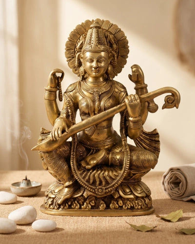 Brass Saraswati SuperFine Carving