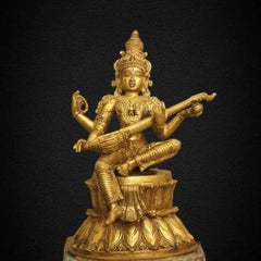 Brass-Saraswati-on-Lotus-Fine-Carving-1